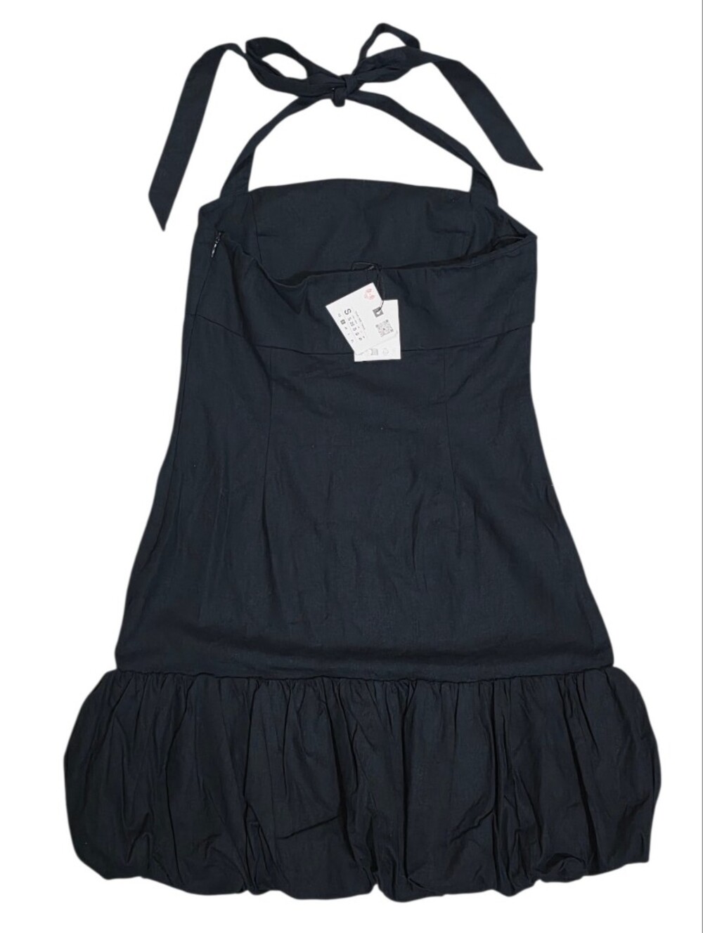 Zara Halter Bubble Hem Mini Dress in black NWT Size US Small - Picture 3 of 8